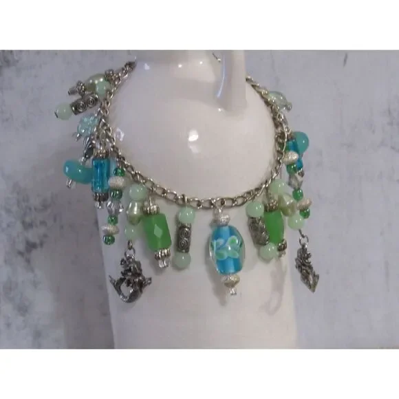 Handmade Mermaidcore Charm Bracelet - Seafoam & Teal Nautical Jewelry - Picture 3 of 10